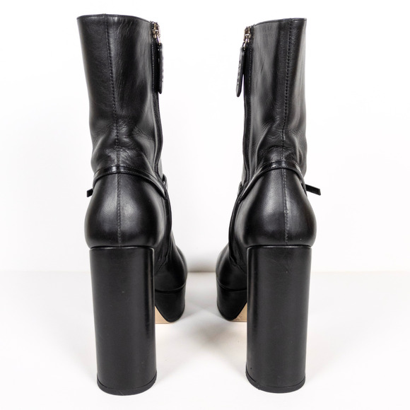 GUCCI Tiarah Black Leather Platform Boots G Logo Square Toe Women's EU 37.5 - Picture 5 of 13